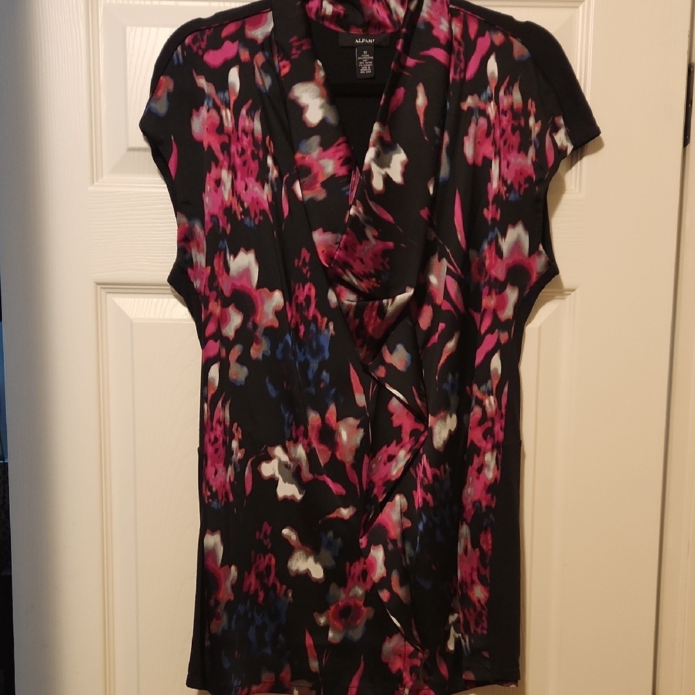 Alfani Cap Sleeve Wrap Blouse in Black and Pink